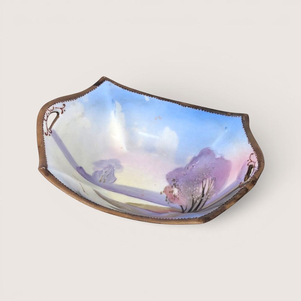 1910s Nippon Hand Painted Landscape Porcelain Trinket Dish